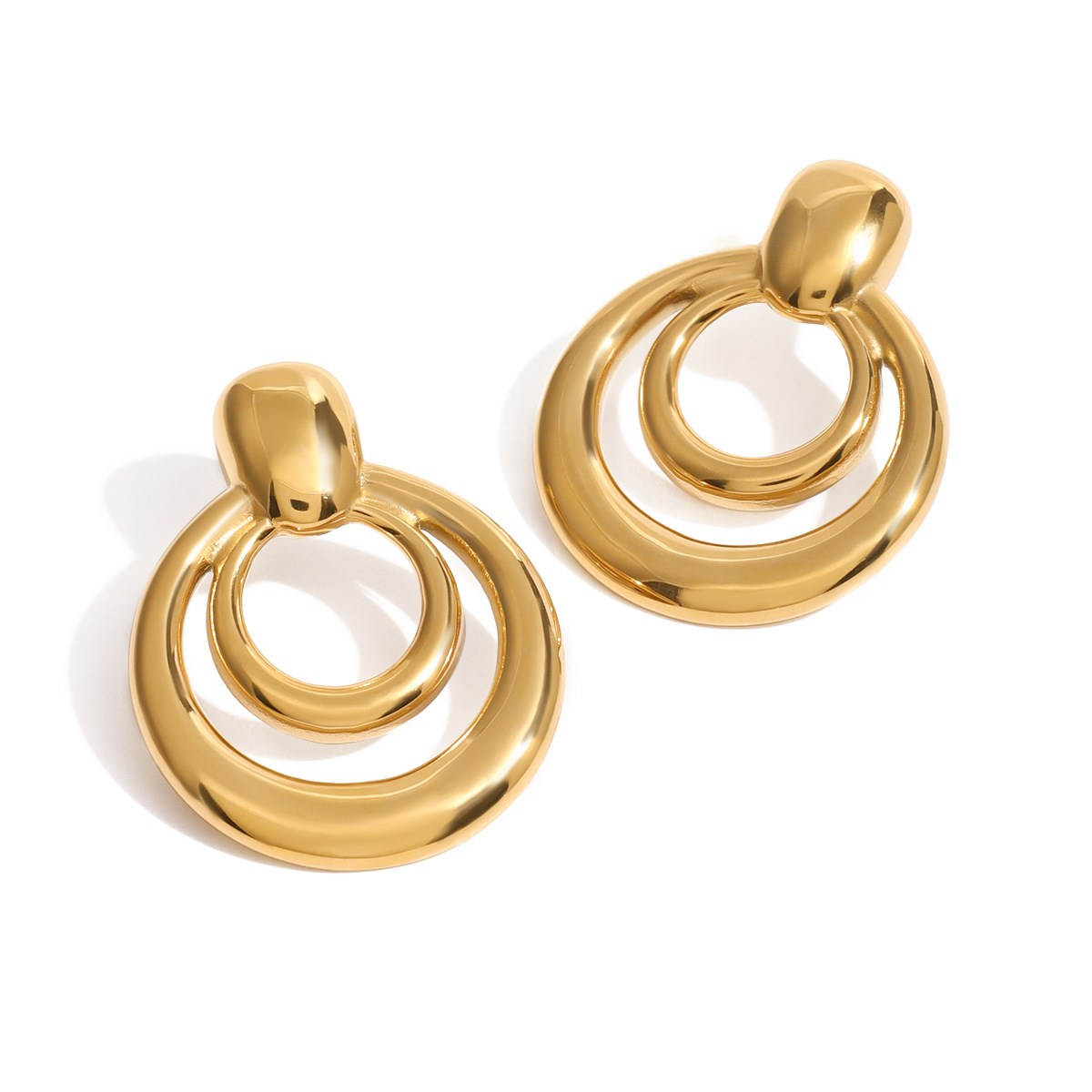 1 paire de boucles d'oreilles à tige géométriques classiques en acier titane plaqué or 18 carats pour femme h5 